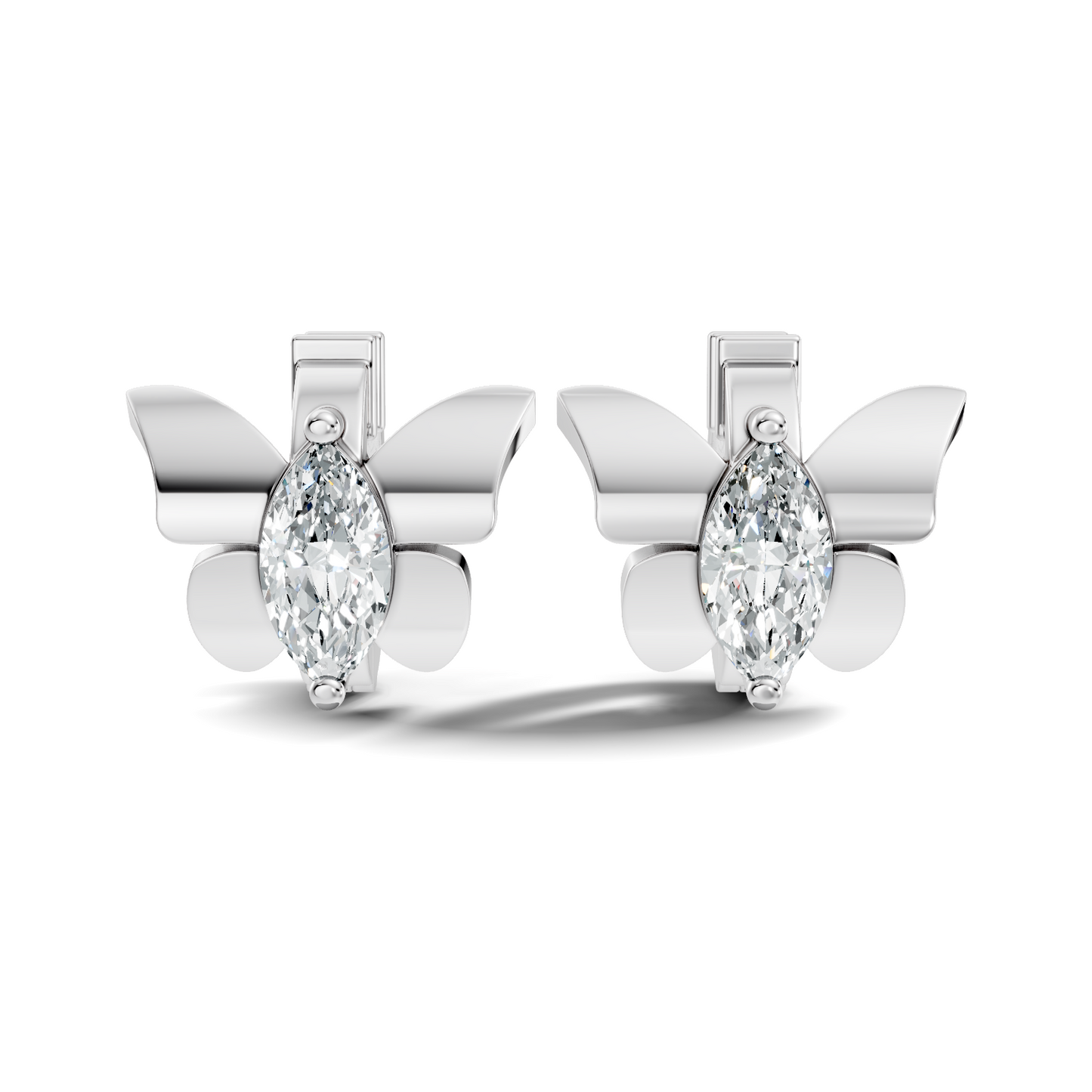 Marquise Cut Lab Grown Diamond Solitaire 14k Solid Gold Butterfly Stud Earring For Women
