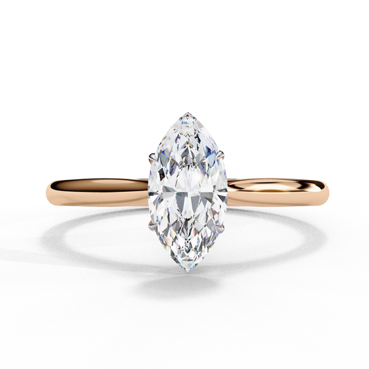 Solitaire ring featuring marquise shape lab grown diamond with classic setting