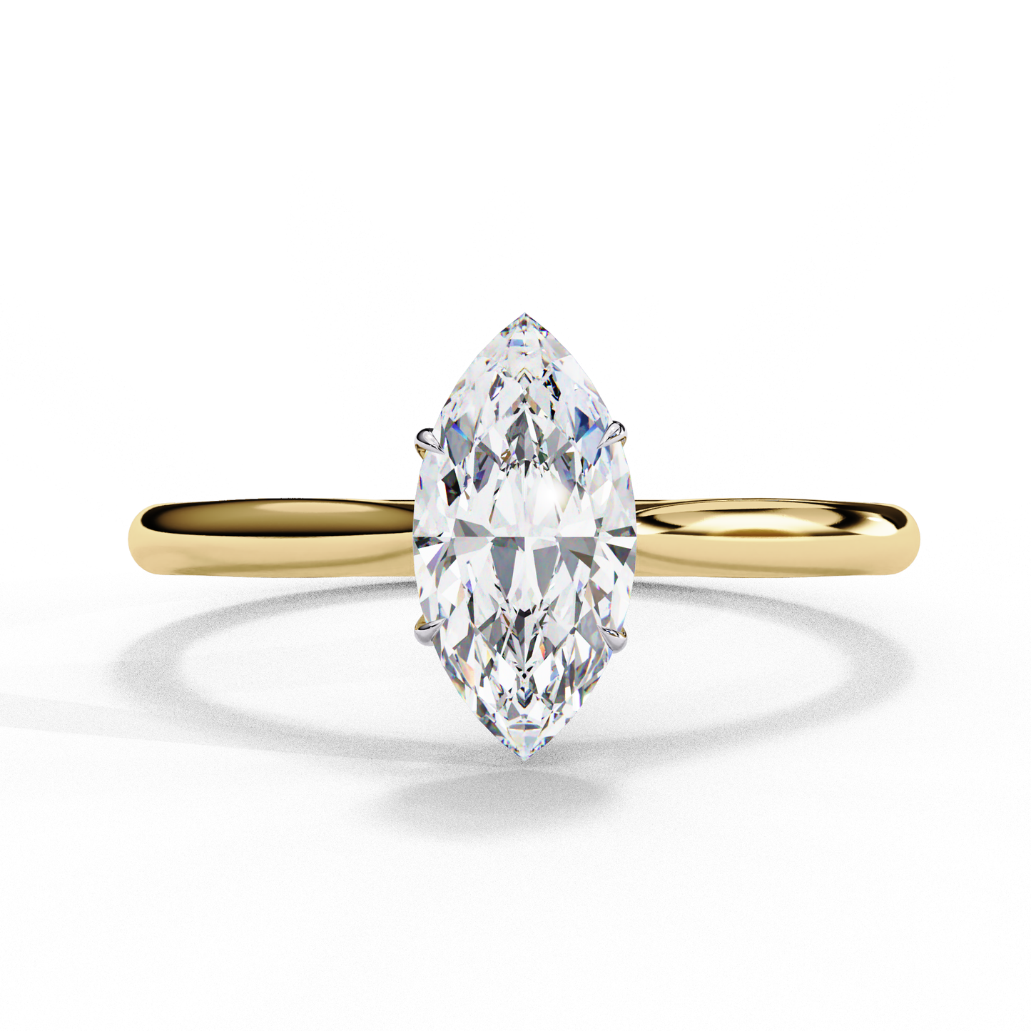 Front view of marquise cut lab grown diamond solitaire engagement ring