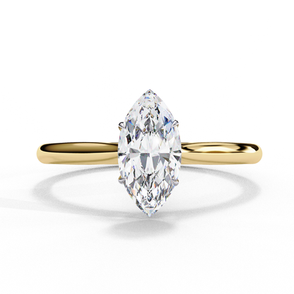 Front view of marquise cut lab grown diamond solitaire engagement ring