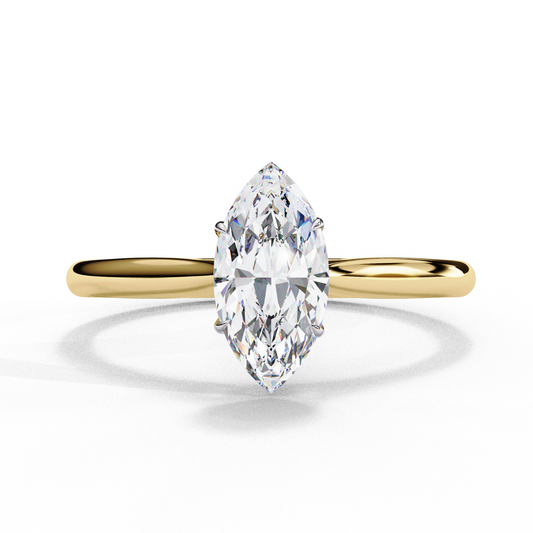 Front view of marquise cut lab grown diamond solitaire engagement ring