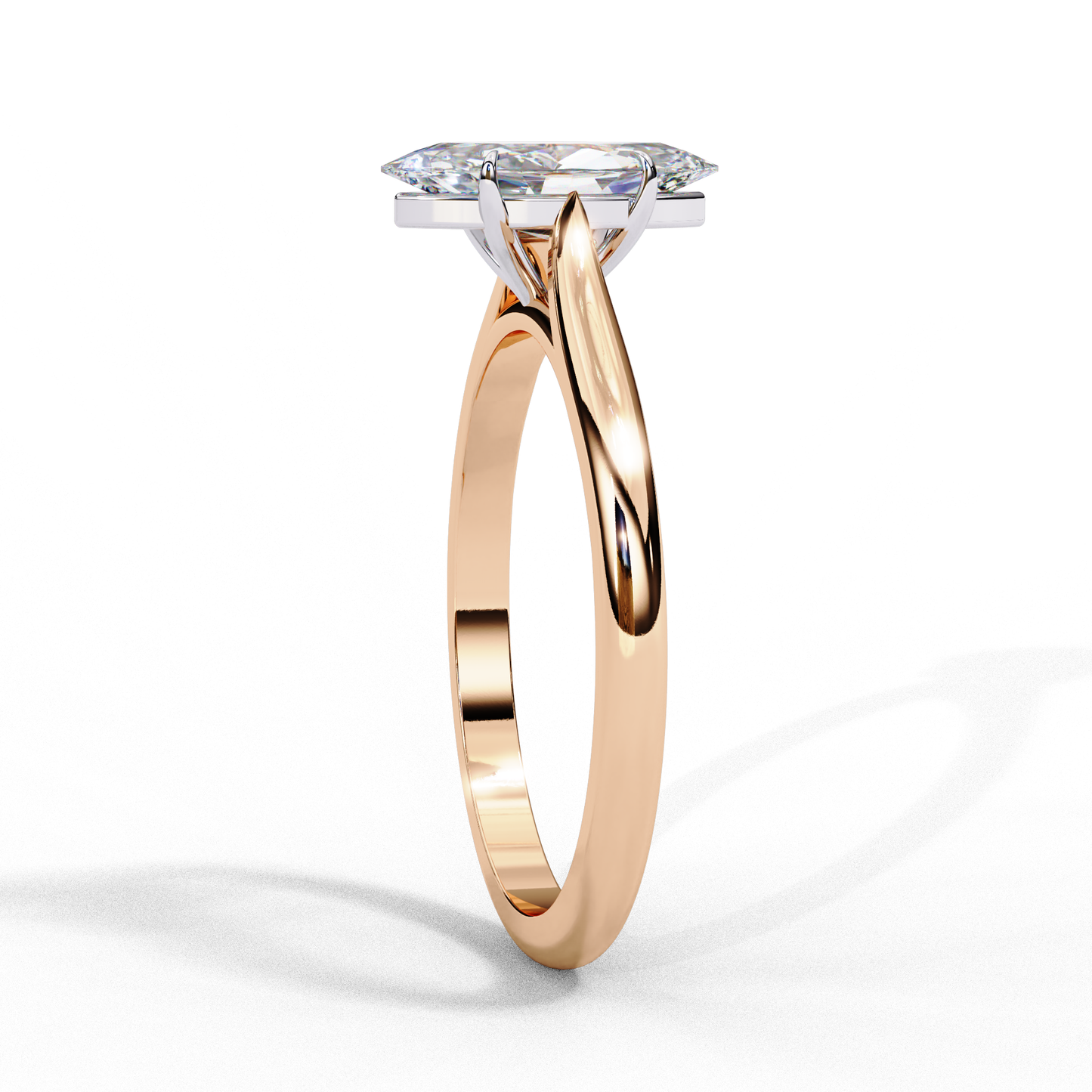 Side profile of marquise cut lab grown diamond solitaire ring