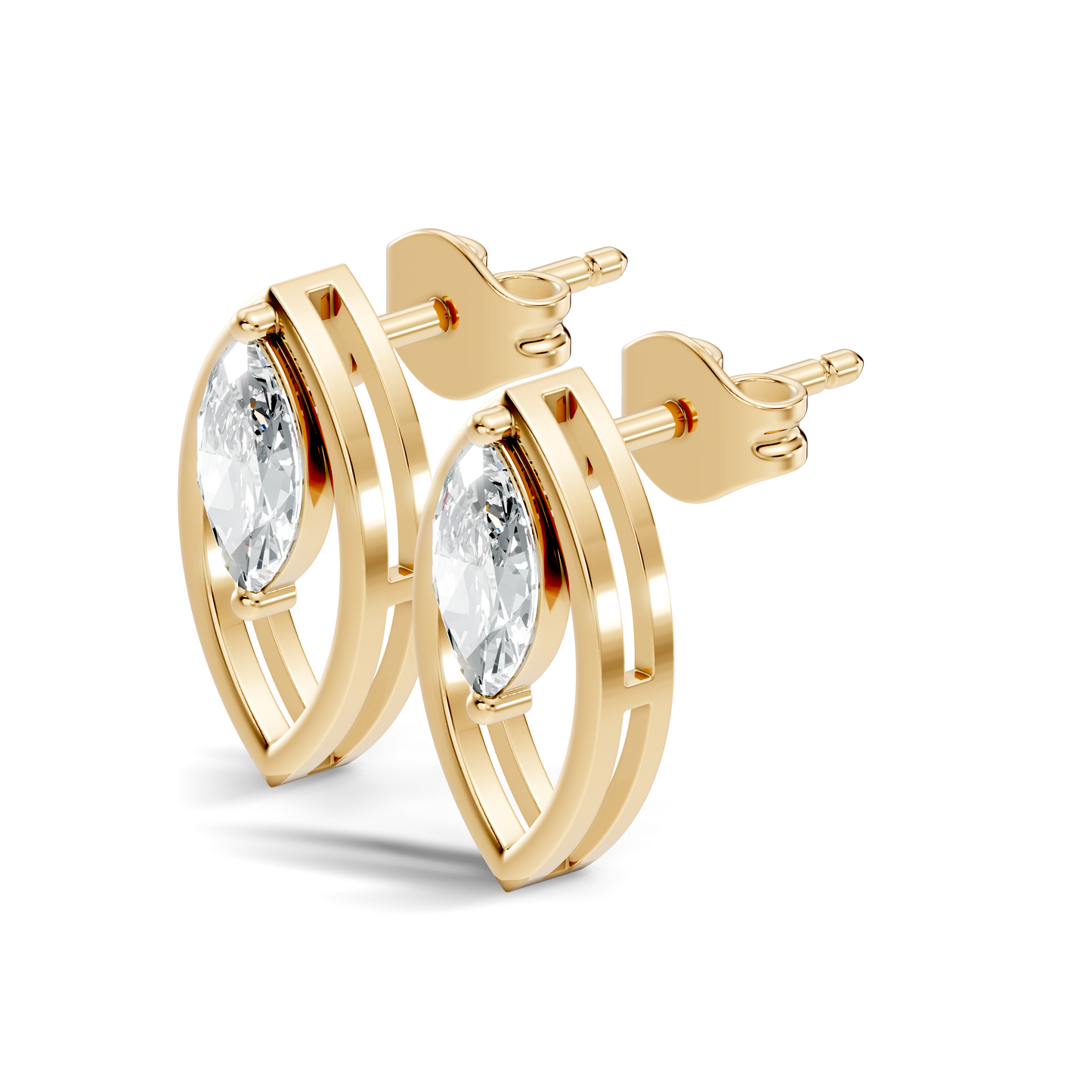 Women's 14K Gold Marquise Solitaire Diamond Stud Earrings Colorless Elegance - HIGHCARAT DIAMONDS
