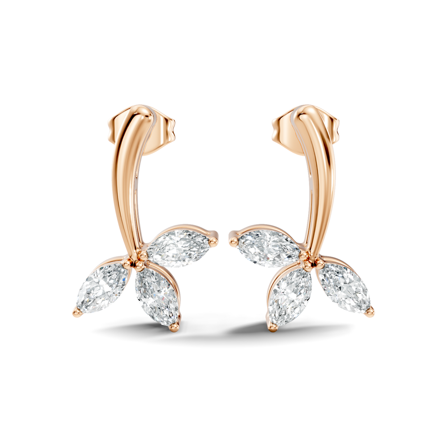 14k Solid rose Gold Marquise Shape Lab Grown Diamond Dazzling Elegance Diamond Earrings For Her - HIGHCARAT DIAMONDS