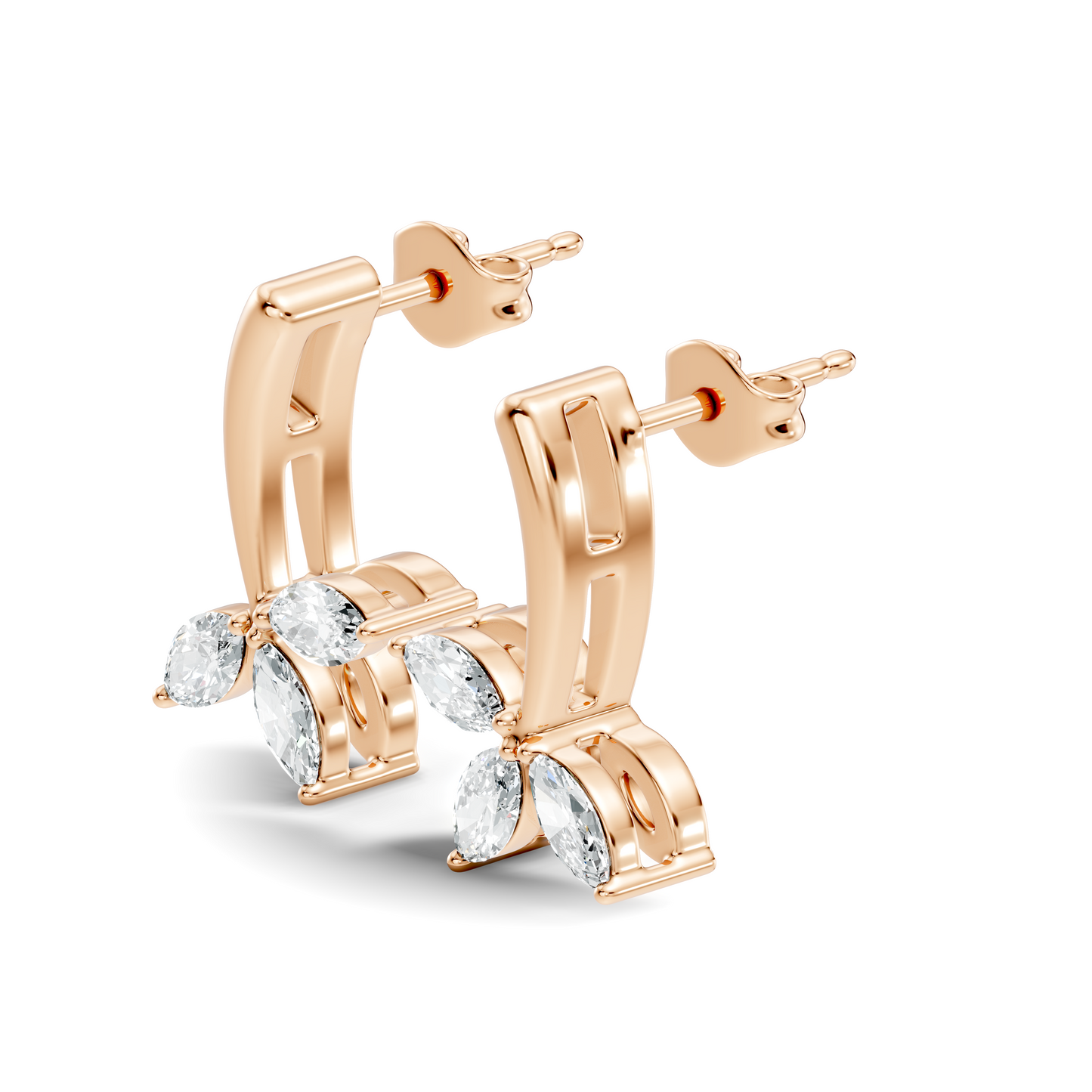 14k Solid rose Gold Marquise Shape Lab Grown Diamond Dazzling Elegance Diamond Earrings For Her - HIGHCARAT DIAMONDS