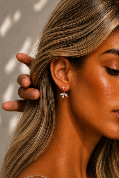 Marquise Cut Lab Grown Diamond Three Stone Drop Earring - HIGHCARAT DIAMONDS