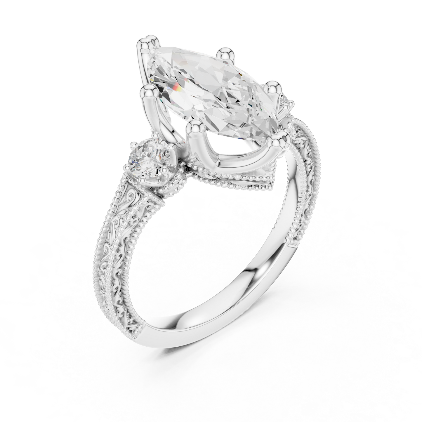 Marquise Shapes Labgrown Diamond 14k Solid Gold  Wedding Bridal Set Three Stone  Ring For women's - HIGHCARAT DIAMONDS