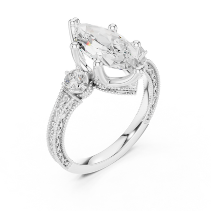 Marquise Shapes Labgrown Diamond 14k Solid Gold  Wedding Bridal Set Three Stone  Ring For women's - HIGHCARAT DIAMONDS