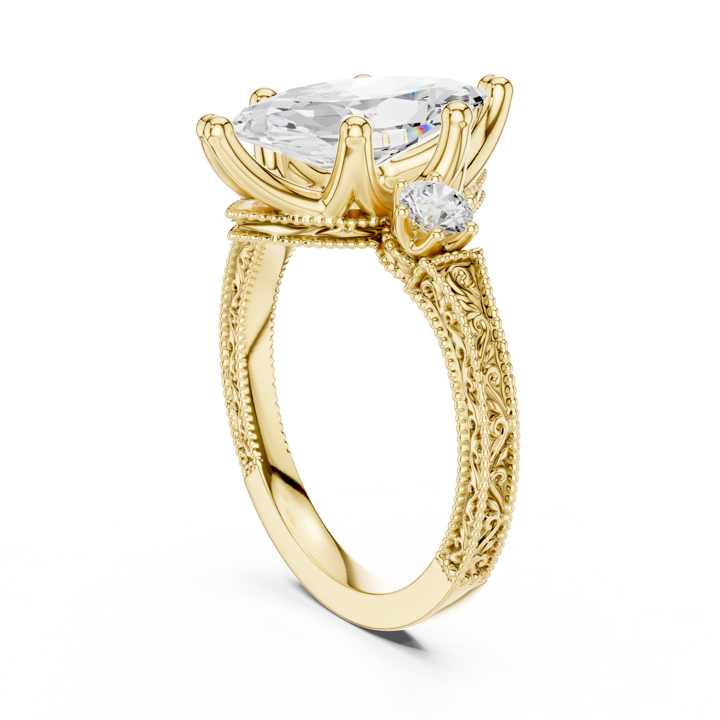 Marquise Shapes Labgrown Diamond 14k Solid Gold  Wedding Bridal Set Three Stone  Ring For women's - HIGHCARAT DIAMONDS