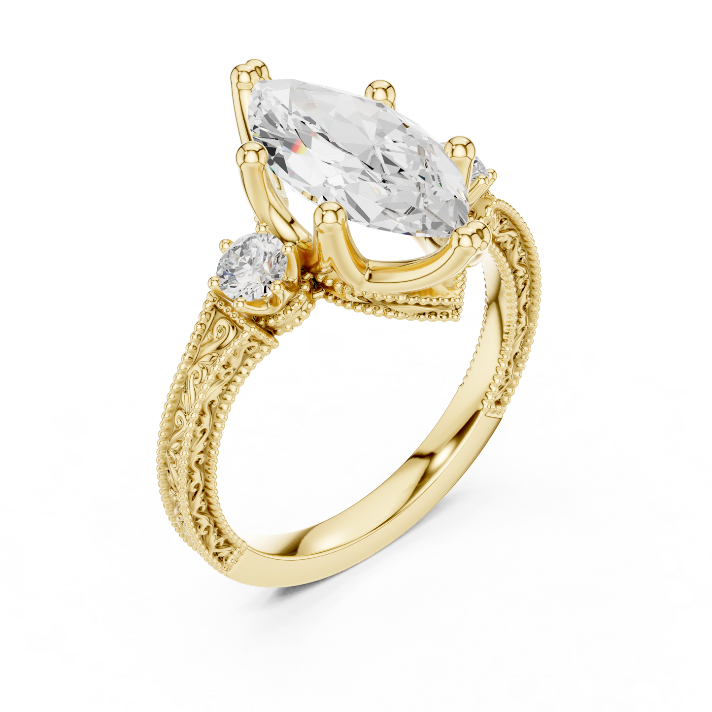 Marquise Shapes Labgrown Diamond 14k Solid Gold  Wedding Bridal Set Three Stone  Ring For women's - HIGHCARAT DIAMONDS