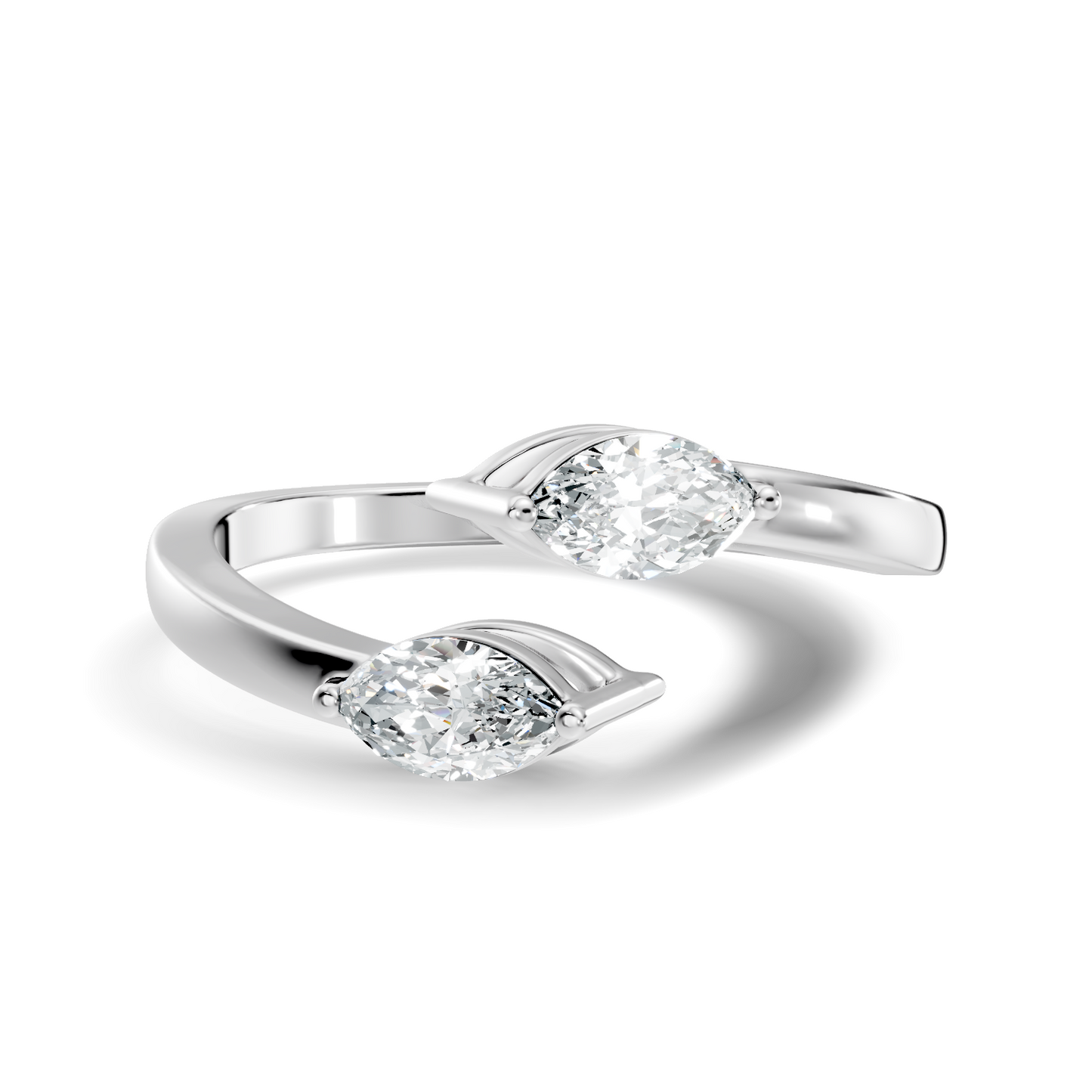 10K Solid White Gold Marquise Cut Diamond Antique Bypass Two Stone Daily Wear Ring For Her - HIGHCARAT DIAMONDS