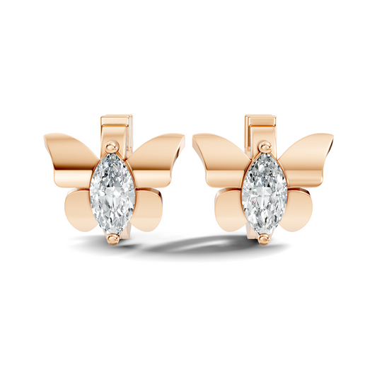 Marquise Cut Lab Grown Diamond Solitaire 14k Solid Gold Butterfly Stud Earring For Women - HIGHCARAT DIAMONDS