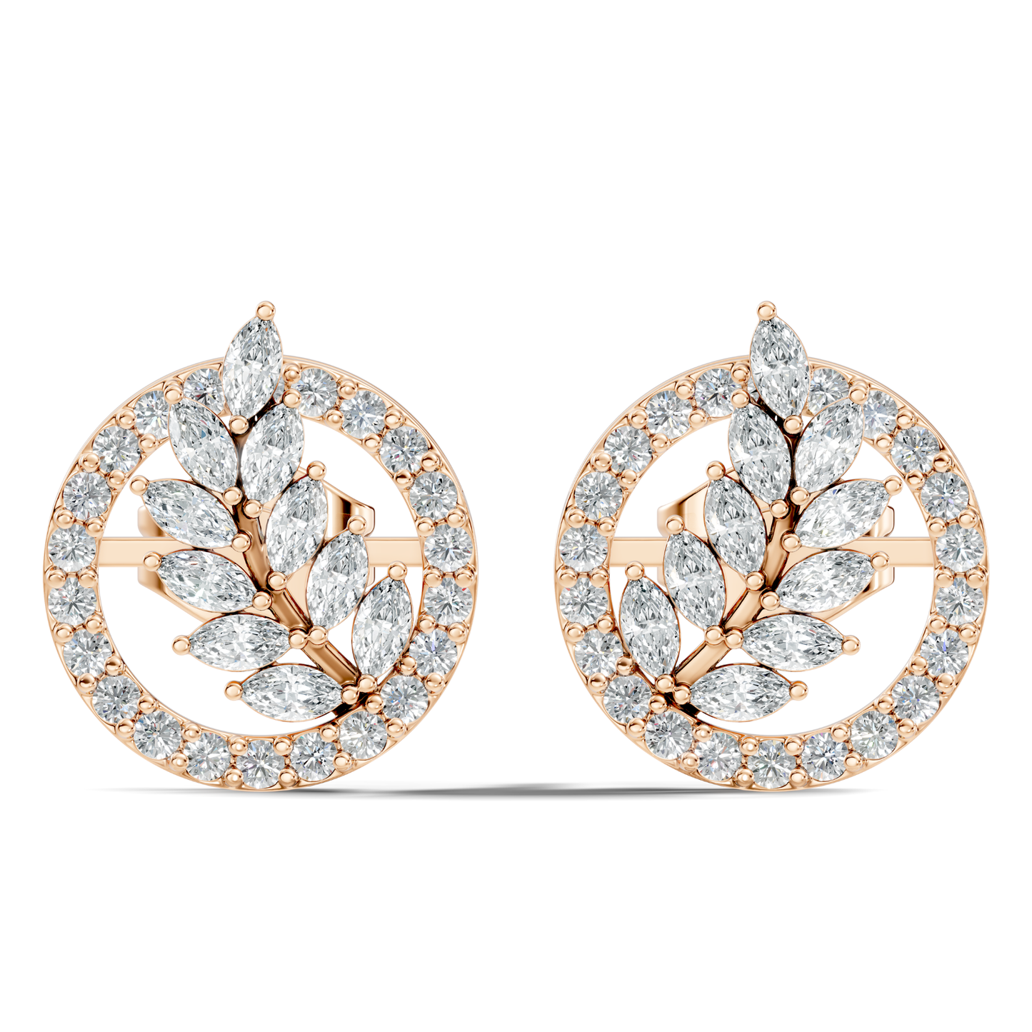 Marquise Cut Lab grown Diamond Leaf Halo Stud Earring - HIGHCARAT DIAMONDS