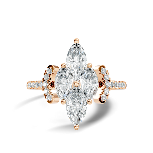 Vintage 1.38Ct Marquise and Round Cut White Colorless Diamond Unique Stackable Dainty Engagement Ring - HIGHCARAT DIAMONDS