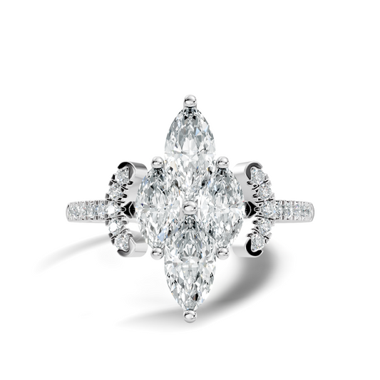 Vintage 1.38Ct Marquise and Round Cut White Colorless Diamond Unique Stackable Dainty Engagement Ring - HIGHCARAT DIAMONDS