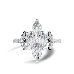 Vintage 1.38Ct Marquise and Round Cut White Colorless Diamond Unique Stackable Dainty Engagement Ring - HIGHCARAT DIAMONDS