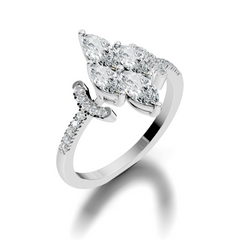 Vintage 1.38Ct Marquise and Round Cut White Colorless Diamond Unique Stackable Dainty Engagement Ring - HIGHCARAT DIAMONDS