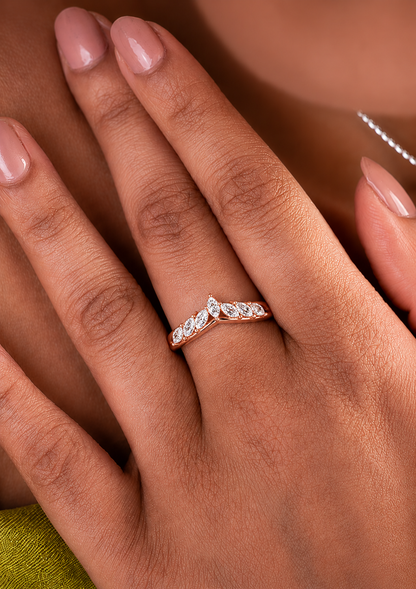Marquise Cut Ring Band In Labgrown Or Natural Diamond In 14K Solid Gold Classic Elegance On A Budget - HIGHCARAT DIAMONDS