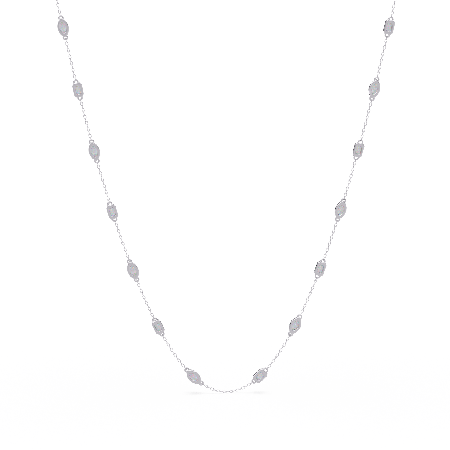 Marquise & Emerald Cut Lab Grown Diamond Station Necklace - HIGHCARAT DIAMONDS