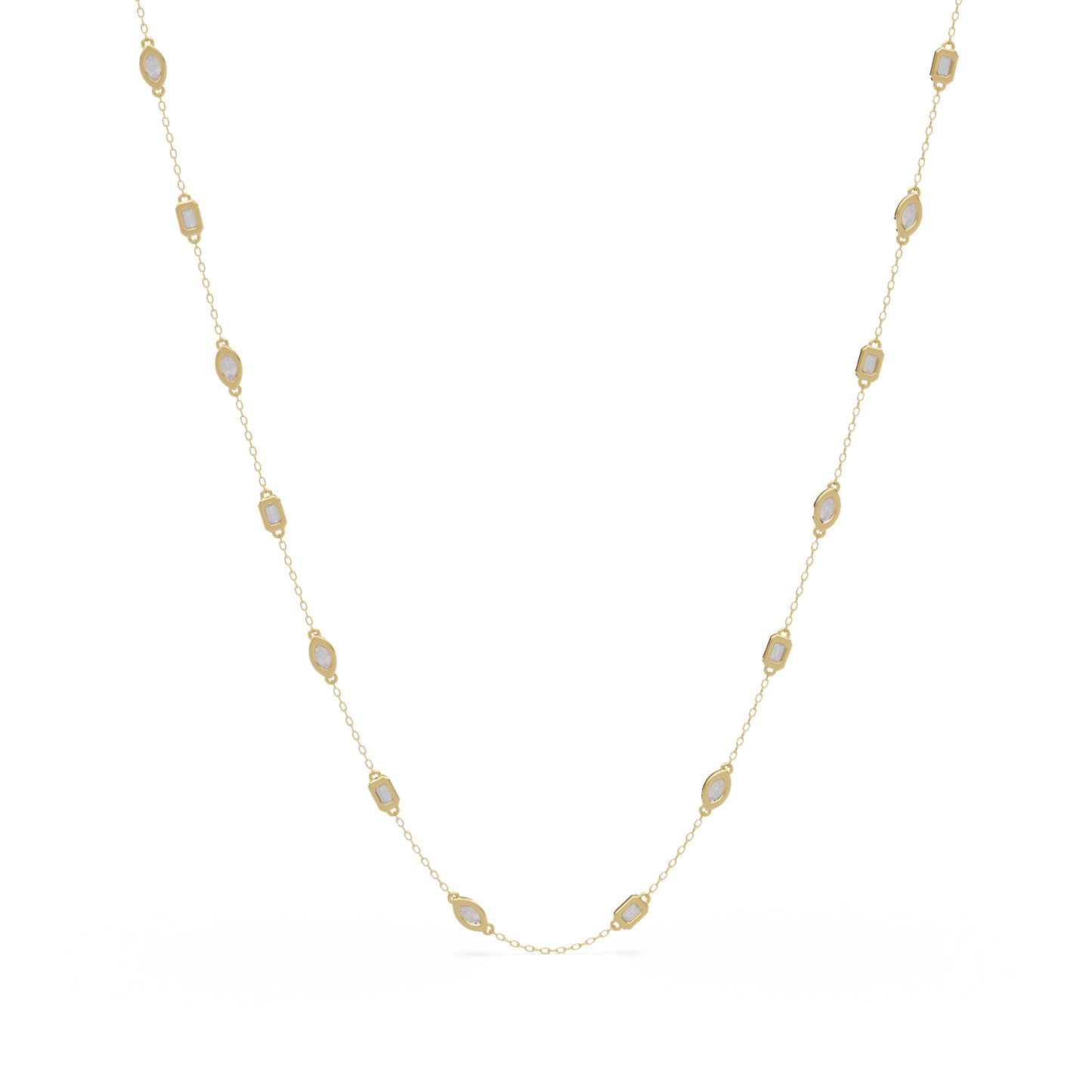 Marquise & Emerald Cut Lab Grown Diamond Station Necklace - HIGHCARAT DIAMONDS