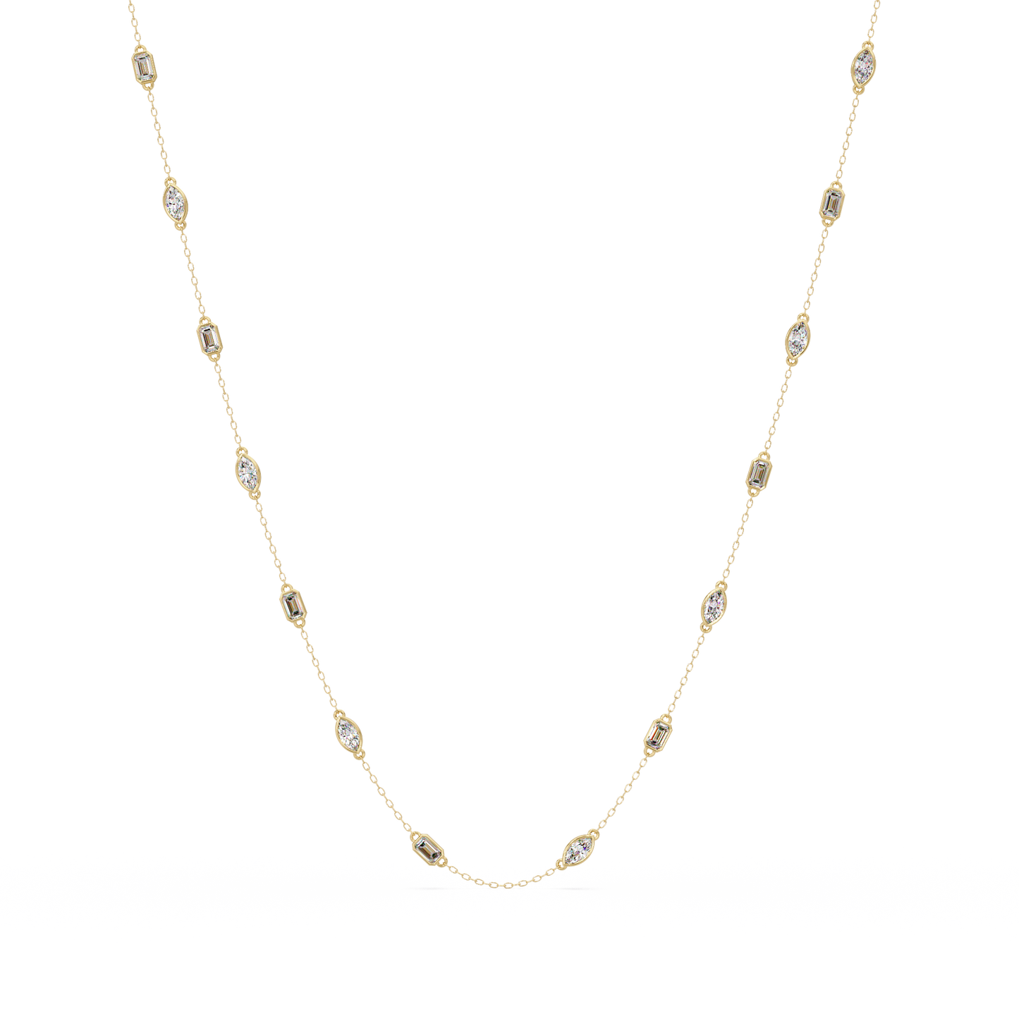 Marquise & Emerald Cut Lab Grown Diamond Station Necklace - HIGHCARAT DIAMONDS
