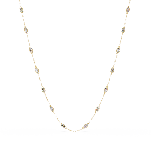 Marquise & Emerald Cut Lab Grown Diamond Station Necklace - HIGHCARAT DIAMONDS