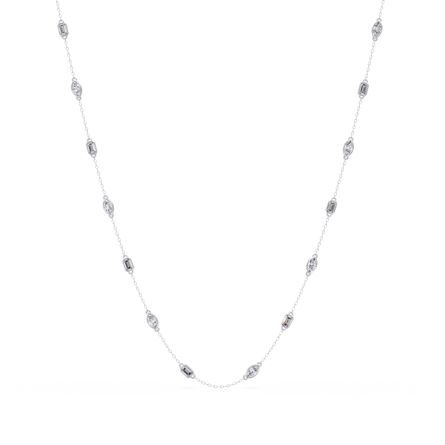 Marquise & Emerald Cut Lab Grown Diamond Station Necklace - HIGHCARAT DIAMONDS