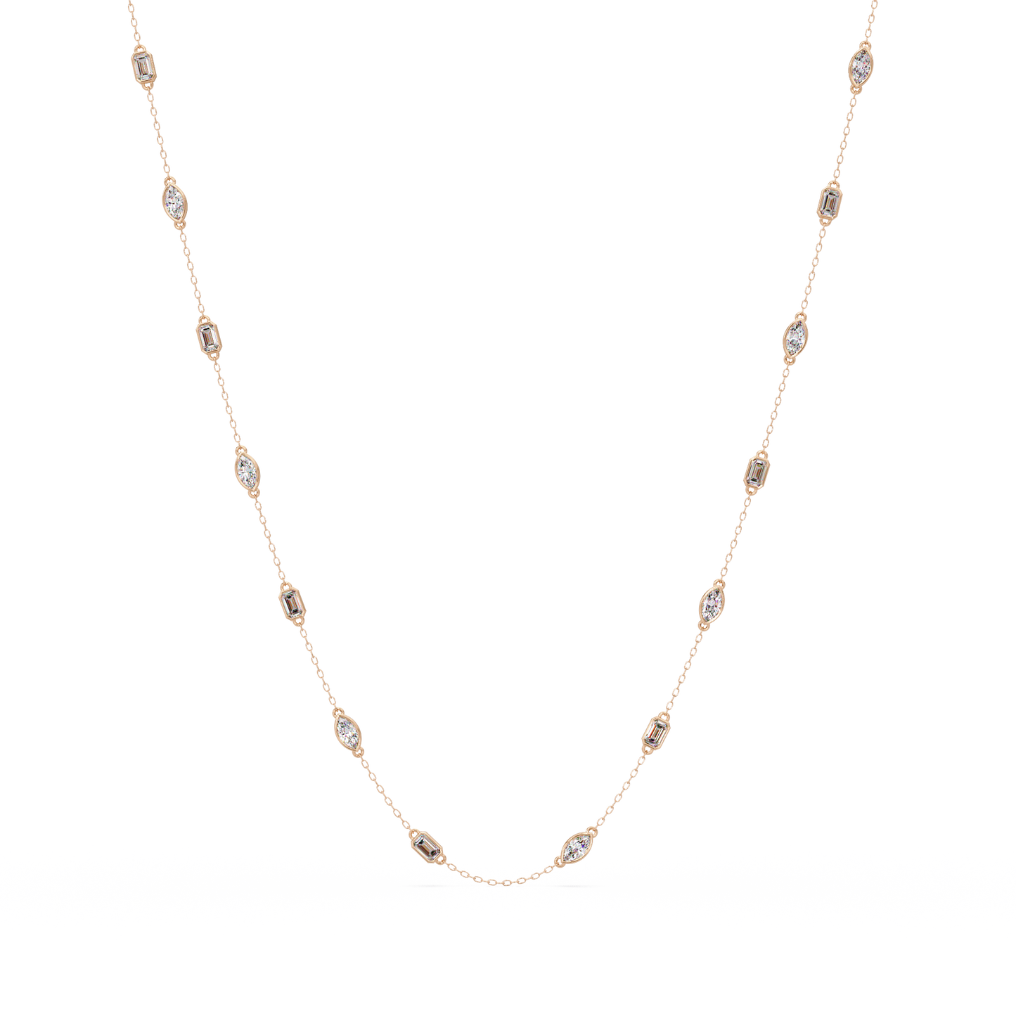 Marquise & Emerald Cut Lab Grown Diamond Station Necklace - HIGHCARAT DIAMONDS
