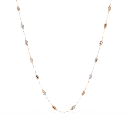 Marquise & Emerald Cut Lab Grown Diamond Station Necklace - HIGHCARAT DIAMONDS