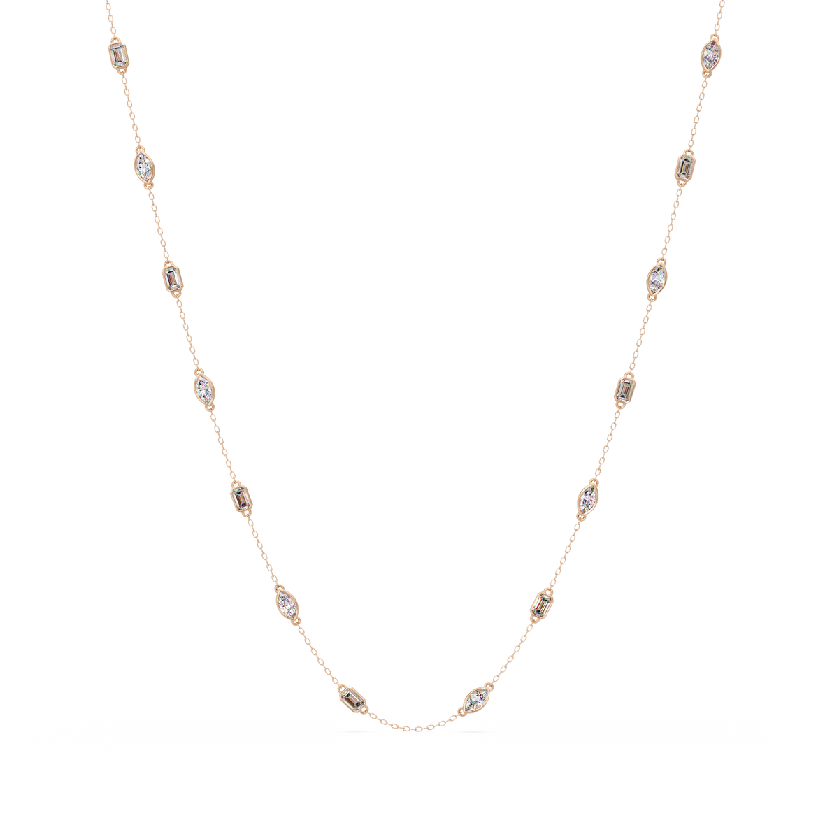 Marquise & Emerald Cut Lab Grown Diamond Station Necklace - HIGHCARAT DIAMONDS