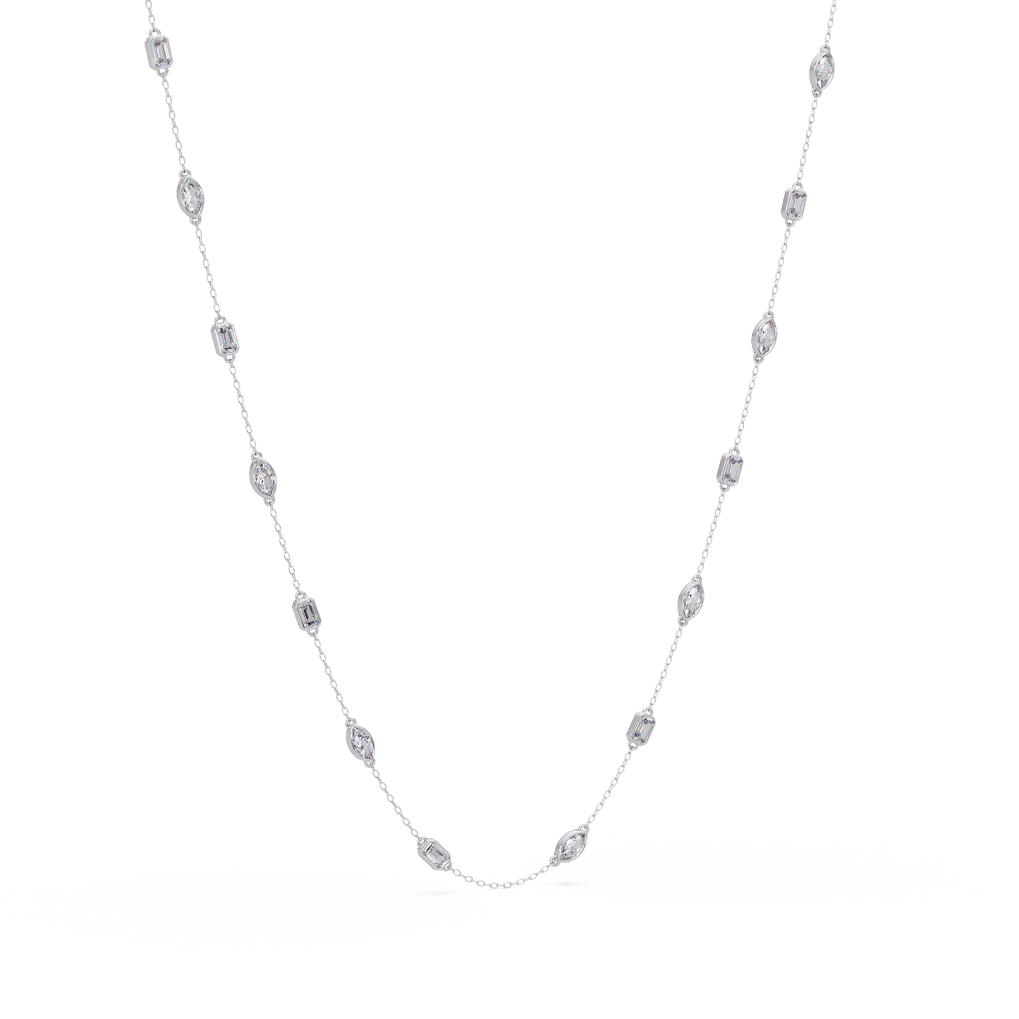 Marquise & Emerald Cut Lab Grown Diamond Station Necklace - HIGHCARAT DIAMONDS