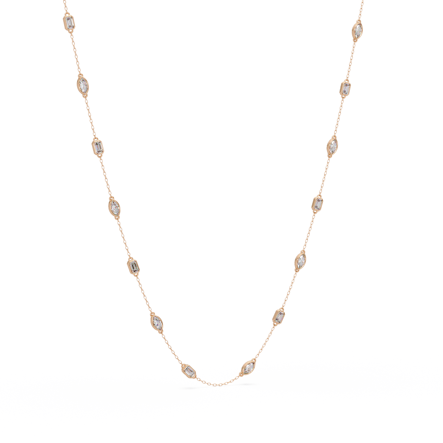 Marquise & Emerald Cut Lab Grown Diamond Station Necklace - HIGHCARAT DIAMONDS