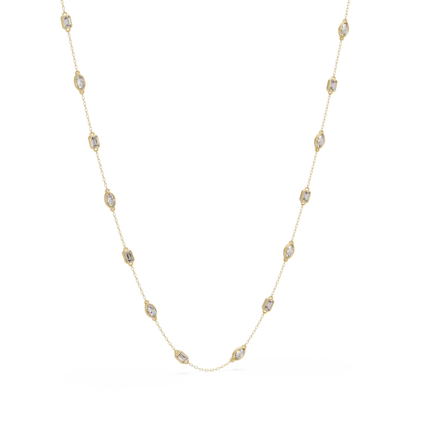 Marquise & Emerald Cut Lab Grown Diamond Station Necklace - HIGHCARAT DIAMONDS