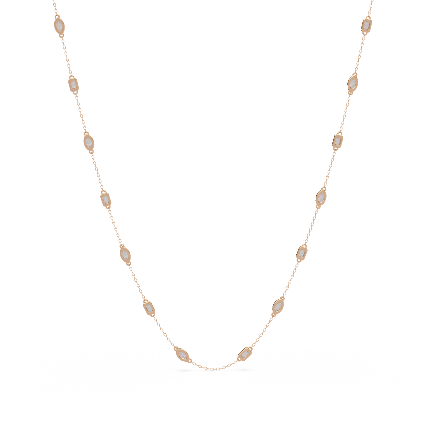 Marquise & Emerald Cut Lab Grown Diamond Station Necklace - HIGHCARAT DIAMONDS