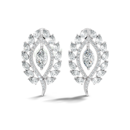 Round, Marquise & Pear Shape Lab Grown Diamond 14k Solid Gold Stunning Diamond Earrings For Wedding Wear - HIGHCARAT DIAMONDS