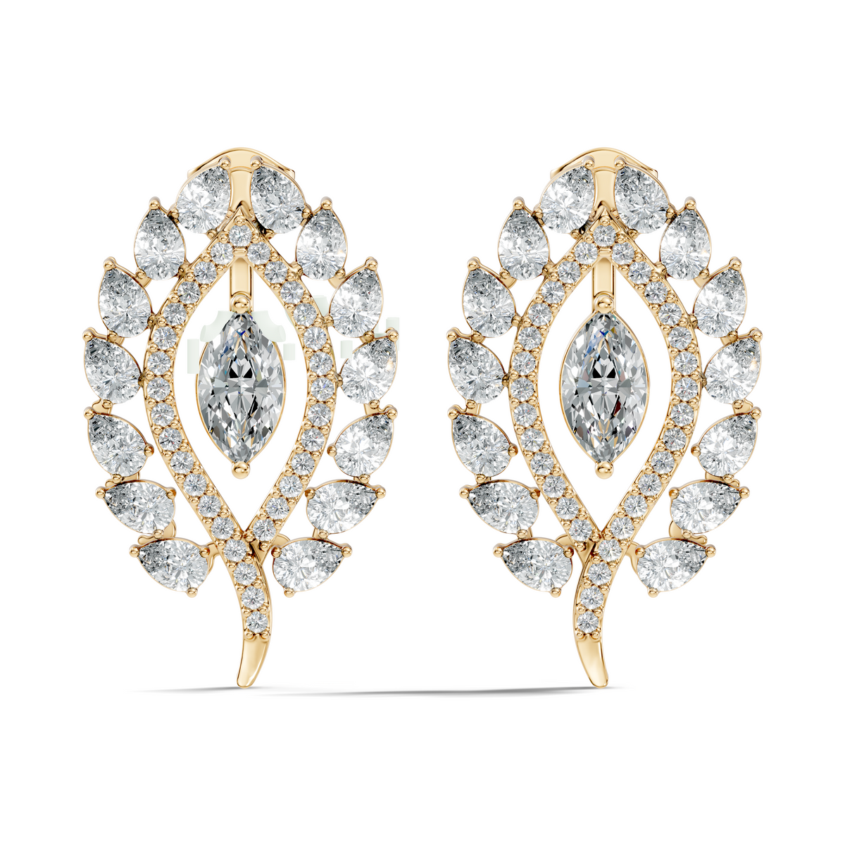 Round, Marquise & Pear Shape Lab Grown Diamond 14k Solid Gold Stunning Diamond Earrings For Wedding Wear - HIGHCARAT DIAMONDS