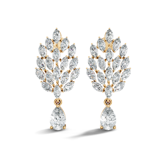 Marquise & Pear Shape 4.80 Ct 18k Solid Gold Sparkling Shinny  Vintage Style Party Wear Diamond Earrings