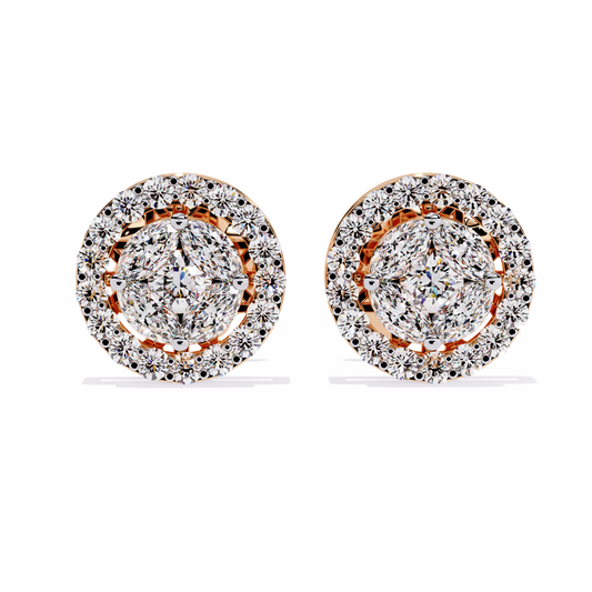 Marquise And Round Cut Diamond Halo Style Prong Set Statement Screw Back Stud Earring Annivrasry Gift - HIGHCARAT DIAMONDS