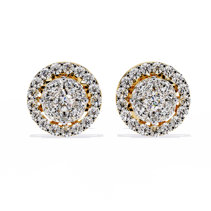 Marquise And Round Cut Diamond Halo Style Prong Set Statement Screw Back Stud Earring Annivrasry Gift - HIGHCARAT DIAMONDS