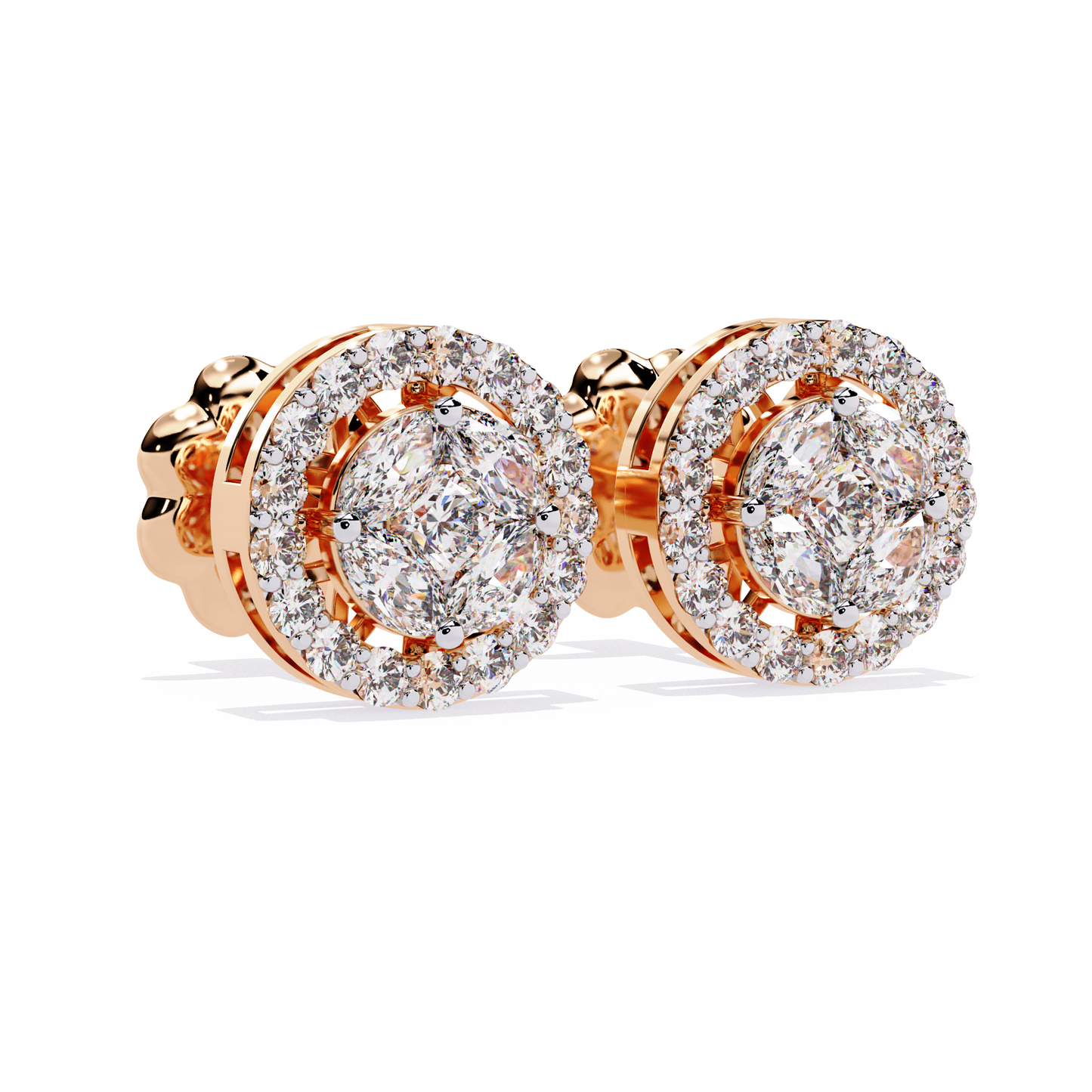 Marquise And Round Cut Diamond Halo Style Prong Set Statement Screw Back Stud Earring Annivrasry Gift - HIGHCARAT DIAMONDS