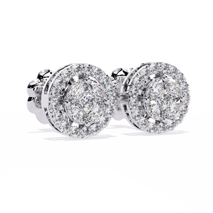 Marquise And Round Cut Diamond Halo Style Prong Set Statement Screw Back Stud Earring Annivrasry Gift - HIGHCARAT DIAMONDS
