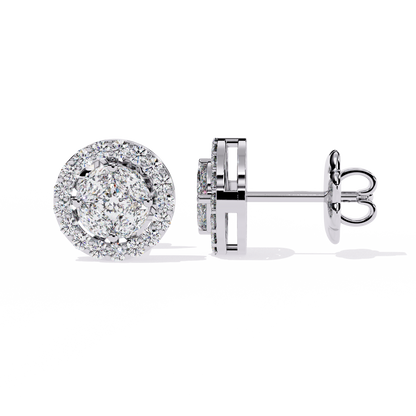 Marquise And Round Cut Diamond Halo Style Prong Set Statement Screw Back Stud Earring Annivrasry Gift - HIGHCARAT DIAMONDS
