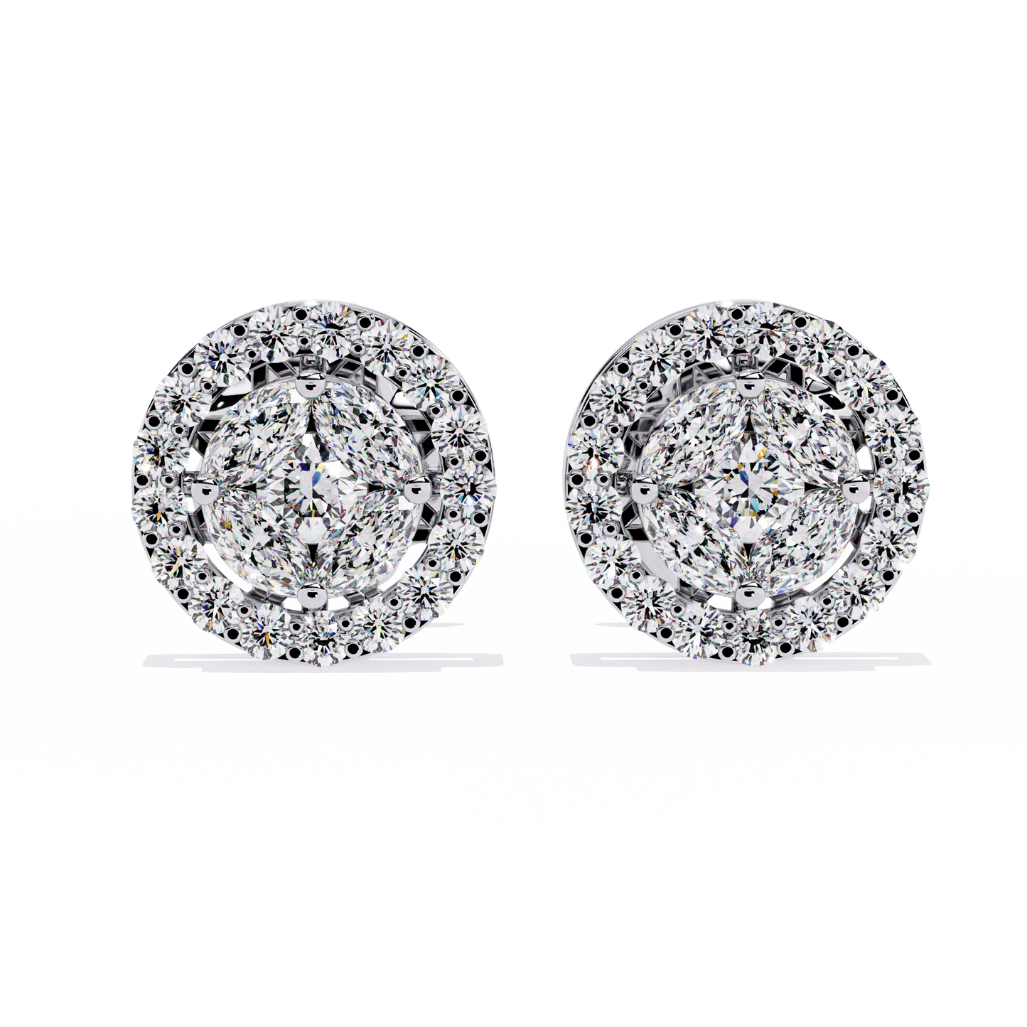 Marquise And Round Cut Diamond Halo Style Prong Set Statement Screw Back Stud Earring Annivrasry Gift - HIGHCARAT DIAMONDS