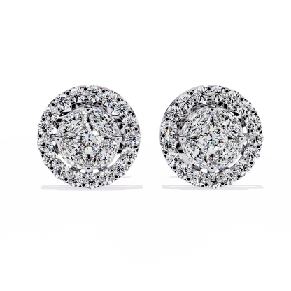 Marquise And Round Cut Diamond Halo Style Prong Set Statement Screw Back Stud Earring Annivrasry Gift - HIGHCARAT DIAMONDS