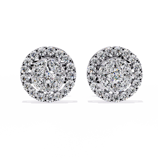 Marquise And Round Cut Diamond Halo Style Prong Set Statement Screw Back Stud Earring Annivrasry Gift - HIGHCARAT DIAMONDS