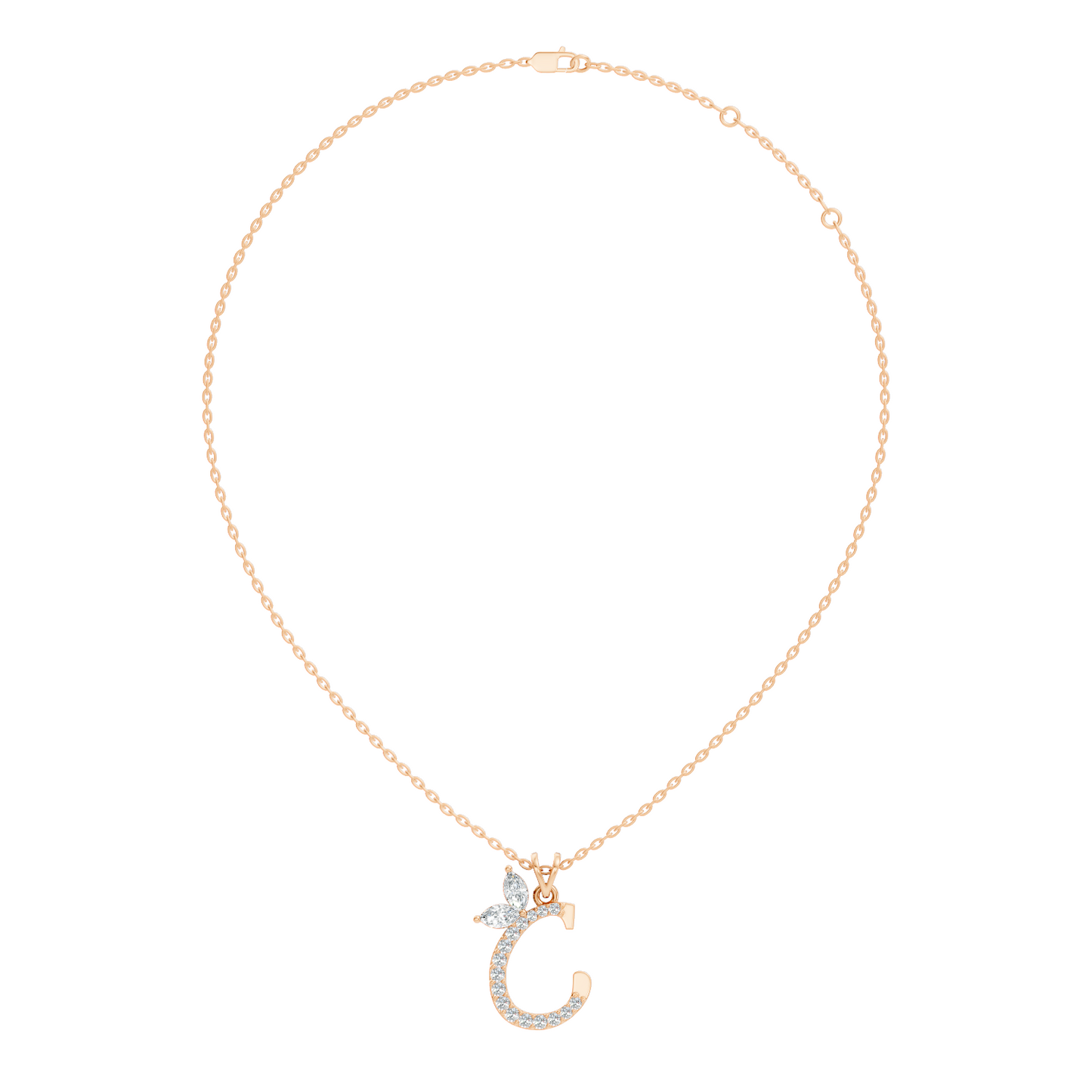 14K Solid Yellow Gold Marquise and Round Cut Diamond C Alphabet Pendant For Her - HIGHCARAT DIAMONDS