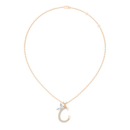 14K Solid Yellow Gold Marquise and Round Cut Diamond C Alphabet Pendant For Her - HIGHCARAT DIAMONDS