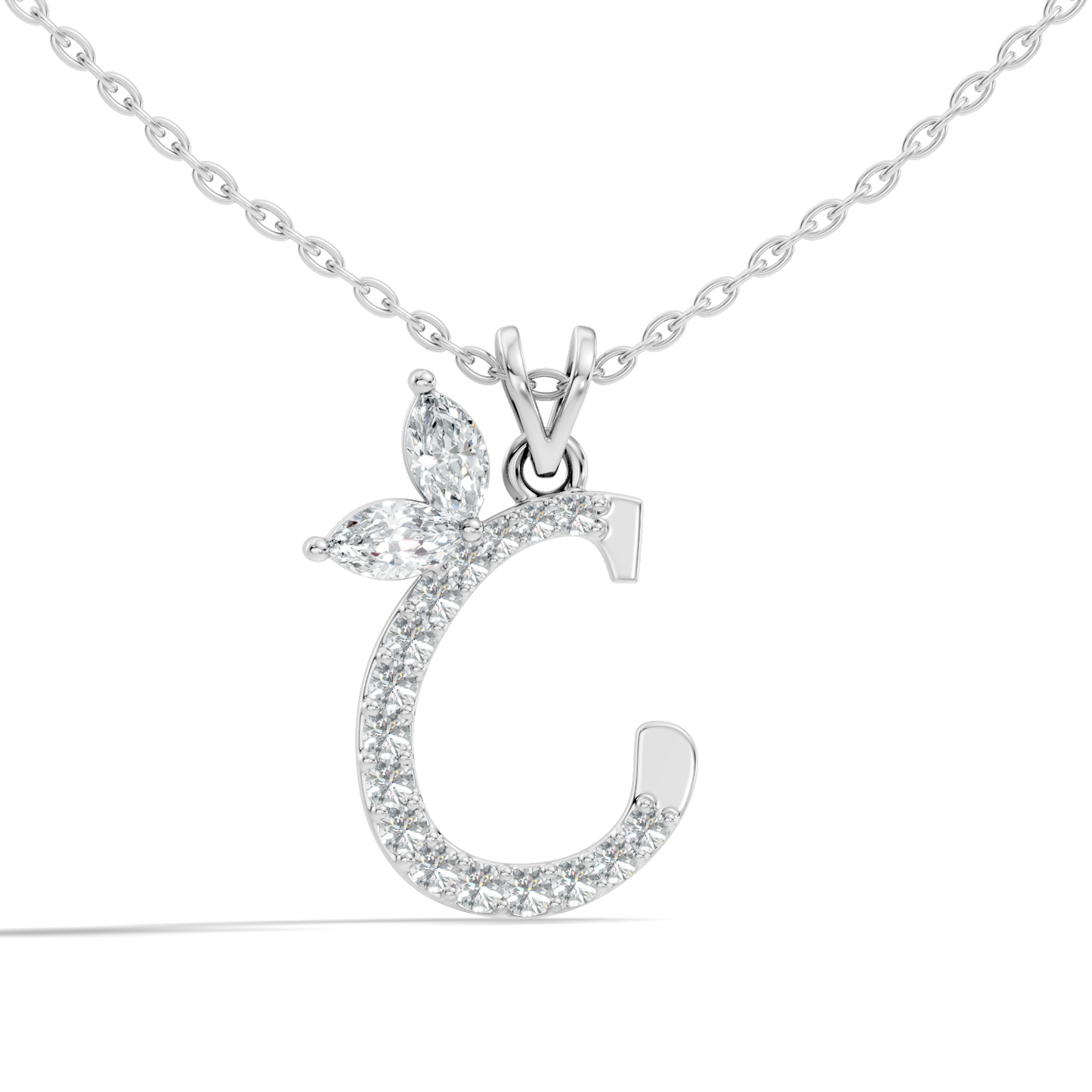 14K Solid Yellow Gold Marquise and Round Cut Diamond C Alphabet Pendant For Her - HIGHCARAT DIAMONDS
