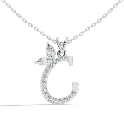 14K Solid Yellow Gold Marquise and Round Cut Diamond C Alphabet Pendant For Her - HIGHCARAT DIAMONDS