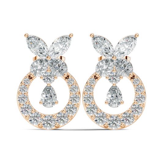 14K White Gold Marquise Or Round Floral Halo Circle Diamond Earrings With Pear Drop - HIGHCARAT DIAMONDS